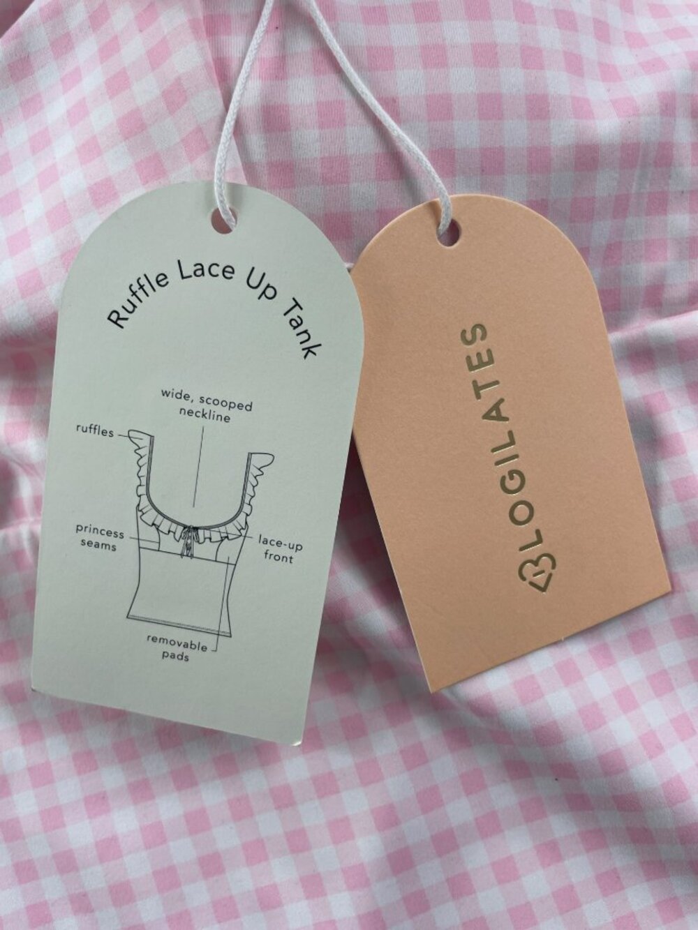 Blogilates Pink Ruffle Lace-Up Gingham Tank Top Floral Straps Wmn's Size 3X NWT - Picture 8 of 9